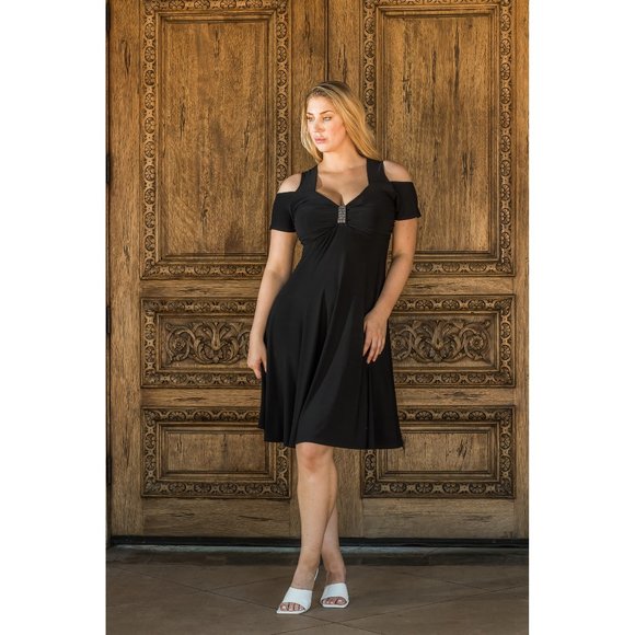 Funfash Plus Size Open Shoulders Black Dress - Picture 15 of 16